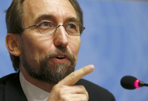 Jordan's Prince Zeid al-Hussein High Commissioner for Human Rights attends news conference at UN in Geneva