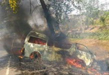 รถตู้ชนต้นไม้ ไฟลุกท่วม คลอกดับ 4 ศพ เจ็บอีก 6 ราย