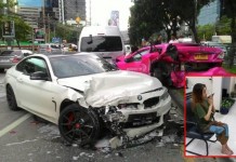 “เน็ตไอดอลสาว”…เครียดจัด! ซิ่งเก๋งบีเอ็มพุ่งชน 9 คันรวด นั่งสมาธิ-สวดมนต์บนโรงพัก (ชมคลิป)